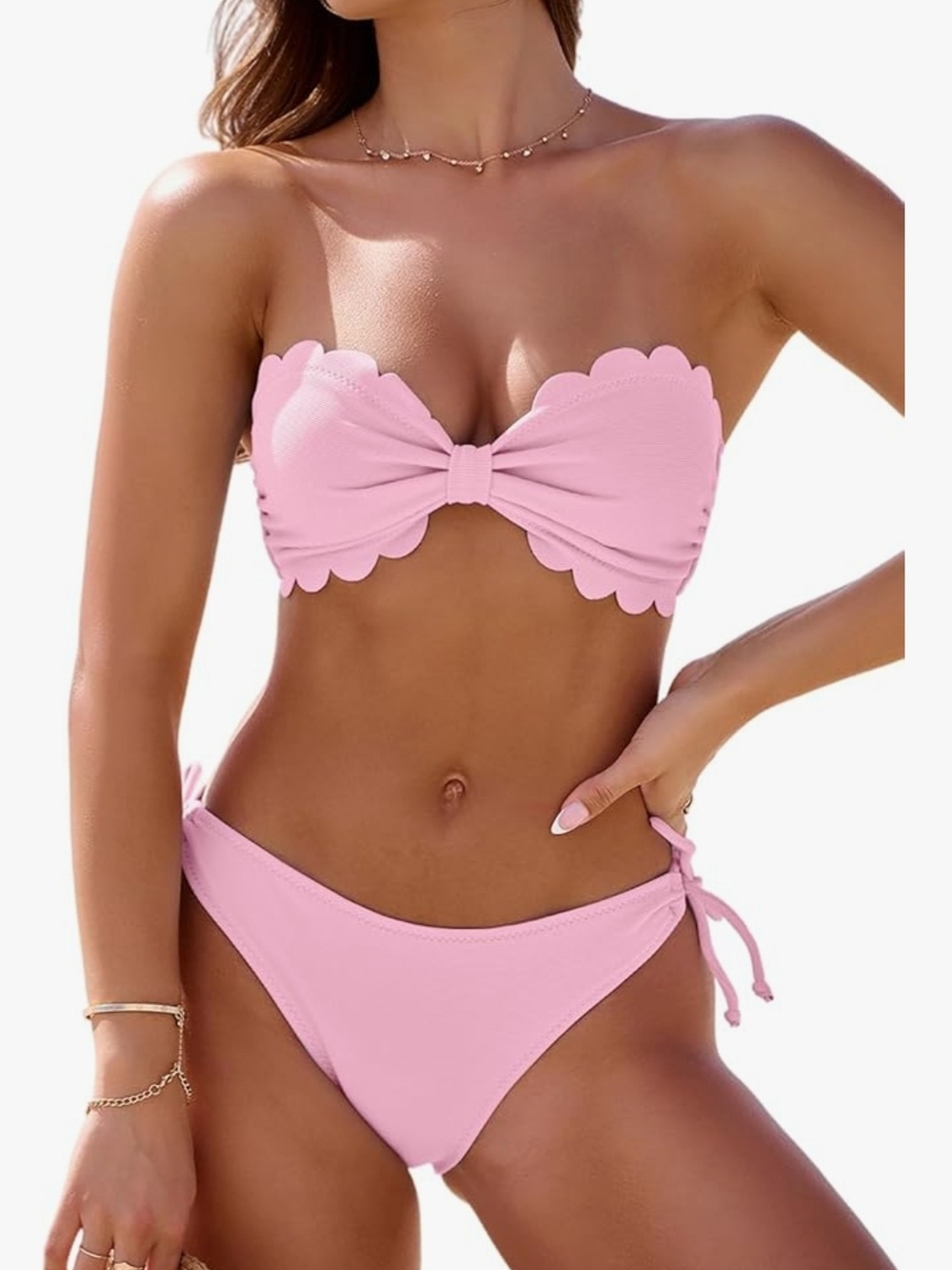 Strapless‎ Scallop Trim Bikini Set - Pink Womans Size Medium Swimsuit Swimwear